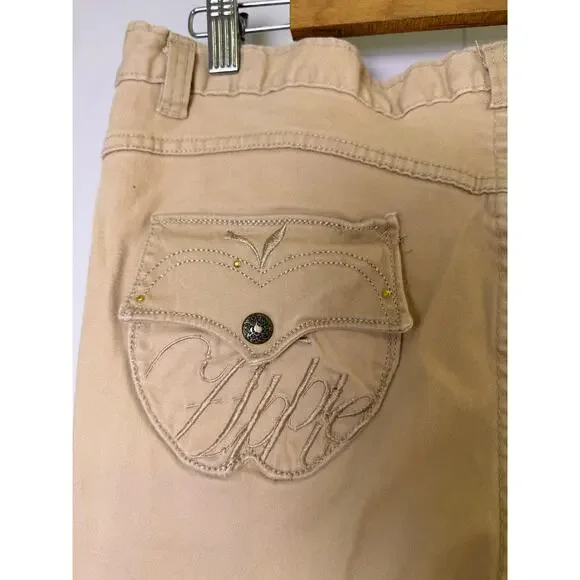 Y2K Apple Bottoms Tan Skinny Jeans Womens 9/10 Embroidered Logo Pocket Hip Hop - Picture 7 of 8